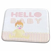 3dRose Baby girl sitting and hello baby message on pink and... - Dish Drying Mats (ddm-156668-1)