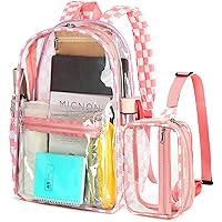 BTOOP Clear Backpack for School Girls Large See Through Book Bags with Clear Fanny Pack Heavy Duty Transparent Plastic Backpacks for High School Sports Women Work Stadium