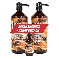 Dead Sea Collection-Argan- Shampoo and Conditioner Set Pack of 2 (67.6 fl. oz) + Body Oil with Argan (4 fl. oz) -BUNDLE
