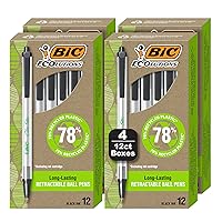 BIC ReVolution Clic Stic Retractable Ball Pen, 62% Recycled Plastic Pen, Black, Medium Point (1.0 mm), 100% Recycled Packaging, 48 Count Pack