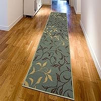 Machine Washable Leaves Design Non-Slip Rubberback 3x10 Traditional Runner Rug for Hallway, Kitchen, Bedroom, Living Room, 2'7