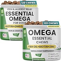 Omega 3 for Dogs Chicken + Bacon Flavor - for Dry Itchy Skin - Fish Oil Chews - Skin & Coat Supplement - Itch Relief, Allergy, Anti Shedding, Hot Spots Treatment - w/EPA & DHA - Vitamins - Made in USA