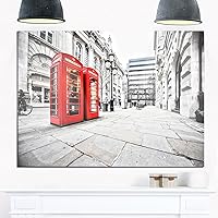 Phone Booths on Street Cityscape Metal Wall Art, 20x12, Red