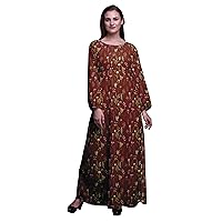 Bimba Printed Women's Long Sleeve Flared Dress Elastic Waist Maxi Dress Gown