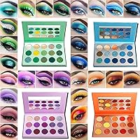 Afflano Green Purple Blue Orange Red Monochrome Color Eyeshadow Palette 4 Pcs. Pro Makeup Palettes Eye Shadow 15 Color Highly Pigmented, Emerald Green Blue Purple Orange Eyeshadow Pallet For Christmas
