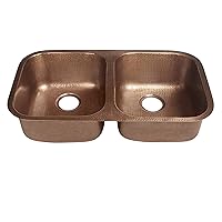 Sinkology SK205-32AC Kandinsky Undermount Handmade Pure Solid Double Bowl Kitchen Sink, 32-1/4