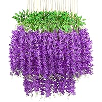 Purple Wisteria Hanging Flowers - 60 Pack 3.6 Feet/Piece Artificial Fake Wisteria Vine Rattan Hanging Garland Silk Flowers String for Home Party Wedding Garden Outdoor Décor