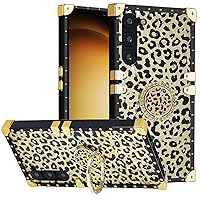 Samsung Galaxy S24 Ultra Case with Ring for Women, Gold Gorgeous Rhinestone Bling Diamond Kickstand, Premium for S24Ultra 6.8'' - Leopard