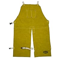 7011 Leather Split Leg Bib Apron – 24in. x 42 in. Welding Chaps with Anodized Snaps and Rivets, Kevlar Sewn, Split Cowhide Leather. Welding Protection Apparel