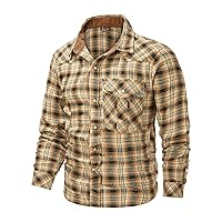 Flygo Men's Plaid Flannel Shirts Pearl Snap Long Sleeve Checkered Western Cowboy Brushed Button Down Regular Fit Shirt