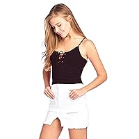 Lace Up Front Adjustable Spaghetti Strap Cami Crop Top