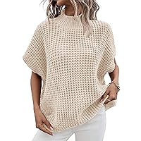 Women's Mock Neck Knit Sweater Vest Batwing Sleeve Pullover Knit Sweaters Summer Ribbed Tank Tops