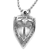 Cross Shield Lord is My Strength and Salvation Necklace on Ball Chain