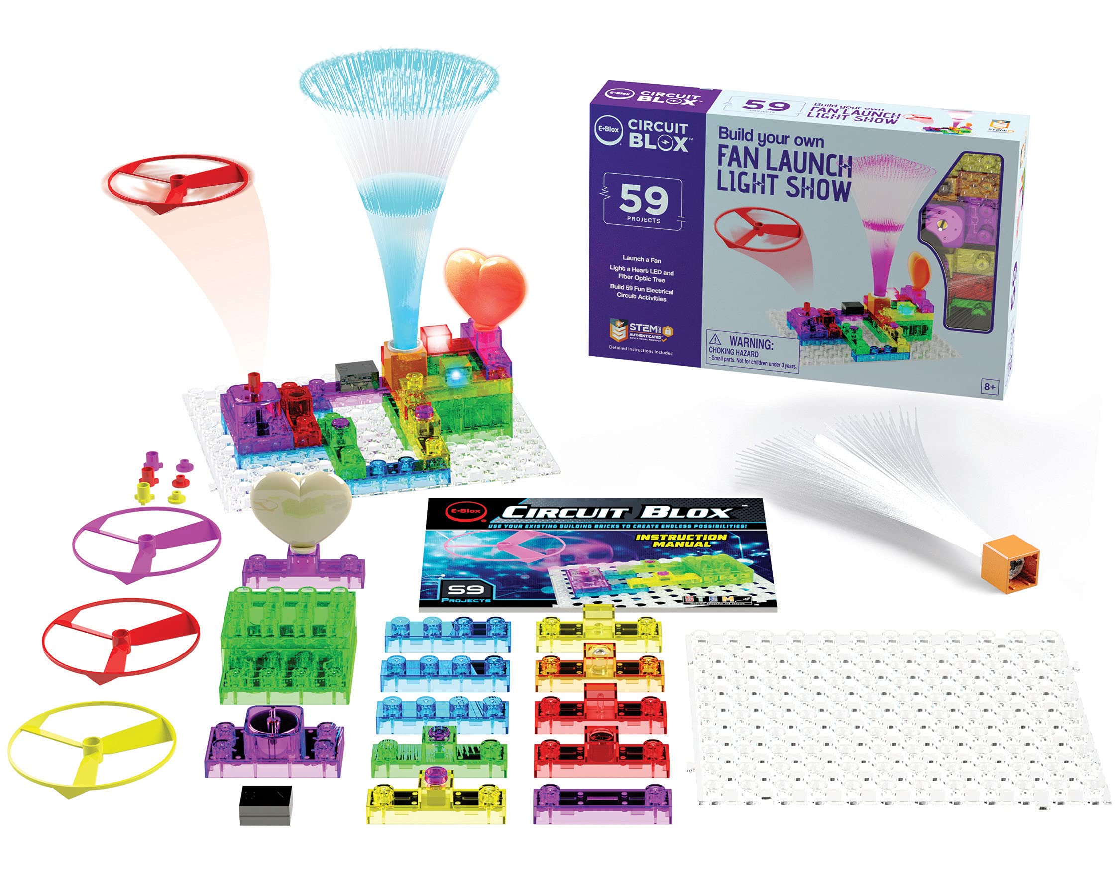 E-Blox Building Blocks STEM Circuit Kit, 59 Projects, Build Your Own Fan Launch Light Show, Science Projects, Birthday Gift, Boys, Girls, 8+
