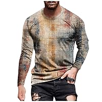 Men's Long Sleeve Shirts Casual Crew Neck T Shirts Lightweight Trendy Marble Print Tee Tops Athletic Loose Pullover