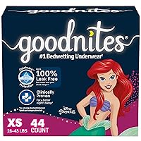 Goodnites Girls' Nighttime Bedwetting Underwear, Size Extra Small (28-43 lbs), 22 Count (Pack of 2), Packaging May Vary