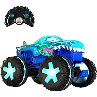 Hot Wheels Monster Trucks Toy Truck, Oversized Remote-Control Mega-Wrex Alive in 1:15 Scale, 3 Modes of RC Play with Interactive Lights & Sounds