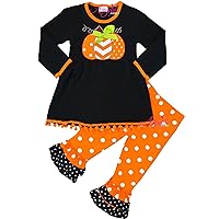 Boutique Baby Toddler Little Girls Fall Colors Halloween Pumpkin Top Pants Outfits
