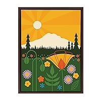 Sylvie Mt Rainier Framed Canvas Wall Art by Amber Leaders Designs, 18x24 Walnut Brown, Mountain Landscape Art for Wall