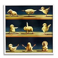 Stupell Industries Yoga Chicks Stretching Farm Animals Funny Exercise Painting, Design by Lucia Heffernan White Framed Wall Art, 17 x 17, Yellow