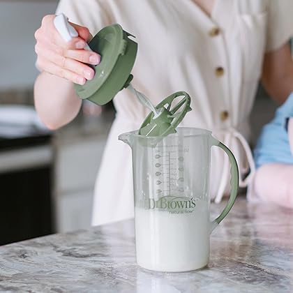 Dr. Brown's Baby Formula Mixing Pitcher with Adjustable Stopper, Locking Lid, & No Drip Spout, 32oz, BPA Free, Olive