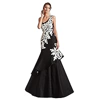 Women's One-Shoulder Lace Applique Layered Mermaid Evening Dress
