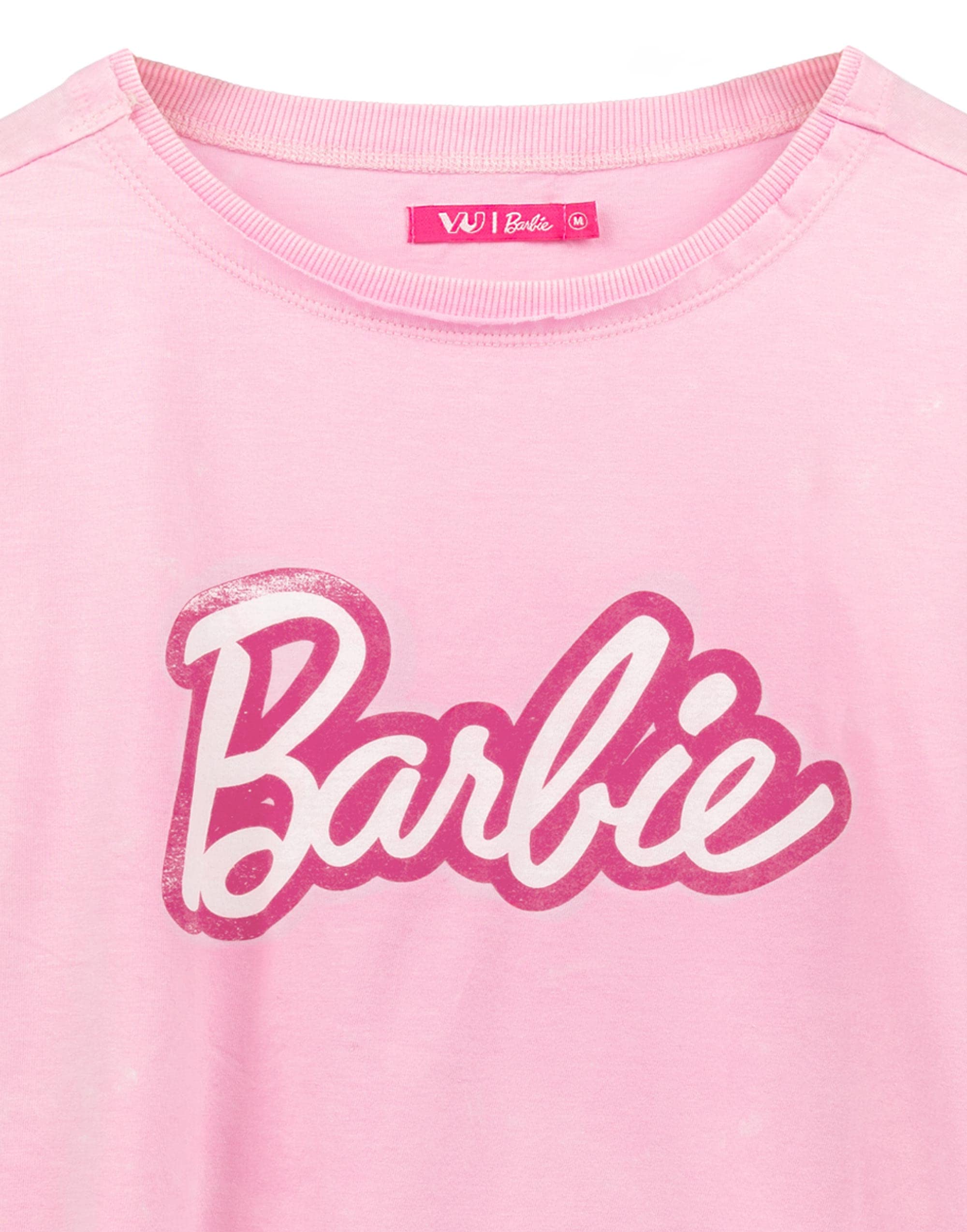 Barbie Cropped T-Shirt Womens Ladies Fashion Doll Logo Pink Crop Top