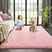Kimicole Baby Pink Area Rug for Bedroom Living Room Carpet Home Decor, Upgraded 6x9 Cute Fluffy Rug for Apartment Dorm Room Essentials for Teen Girls Kids, Shag Nursery Rugs for Baby Room Decorations