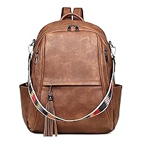 FADEON Leather Laptop Backpack Purse for Women Small Designer Laptop Bag,Multi-Pockets Travel Ladies Shoulder Bag Brown