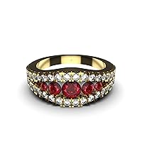 14k Gold Lab Ruby And Diamond Engagement Ring / 14k Gold Round Ruby Ring