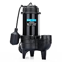 3/4 HP Sewage/Effluent Grinder Pump, 6400 GPH Submersible Basement Sewer Pump with 10ft Auto Float Switch, Cast Iron Sump Ejector Pump, 2'' NPT for Sewage Basin, 115V