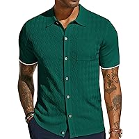 PJ PAUL JONES Mens Polo Shirt Short Sleeve Casual Knit Textured Button Down Polo Shirts with Pocket