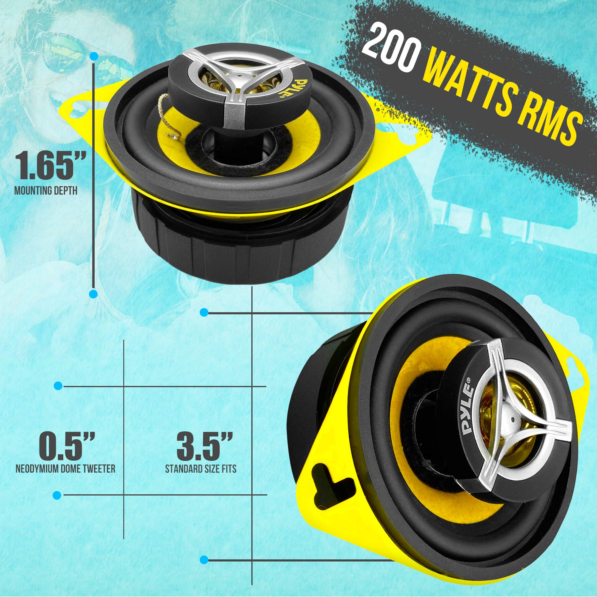 Pyle Car Two Way Speaker System - Pro 3.5 Inch 120 Watt 4 Ohm Mid Tweeter Component Audio Sound Speakers For Car Stereo w/ 20 Oz Magnet Structure, 1.65” Mount Depth Fits Standard OEM - Pyle PLG3.2