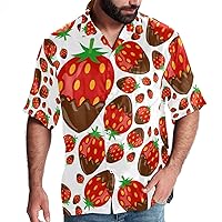 Strawberry Covered Chocolate Men Casual Button Down Shirts Short Sleeve