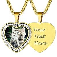 Custom4U Picture Necklace Personalized Photo Customized Heart Dog Tag Pendant with Pictures Custom Hip Hop Jewelry Memorial Chain for Men Women (Gift Box)