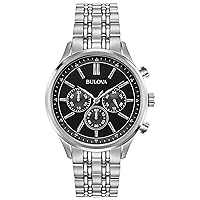 Bulova Men's Classic Stainless Steel Chronograph Quartz Watch, Black Dial Style: 96A211