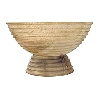 Creative Co-Op DF2440 Ridged Mango Wood Footed Bowl, Brown, 5 quarts, Large