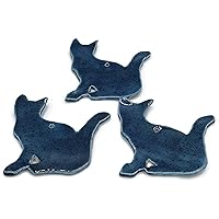 Set of 3 Blue Ceramic Cat Art Wall Hanging Ornaments, Animal Home Decor for Apartment