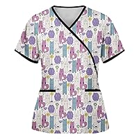 Funny Printed Scrub Tops Women Stretchy Patterned Crew Neck T-Shirt Plus Size Short Sleeve T Shirt Dress Women