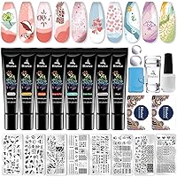 Biutee Nail Stamp Nail Art Stamping Kit with 8 Colors Nail Stamping Polish Gel 8PCS Nail Stamping Plate Nail Stamper Set Nail Stencils Leaf Flower Animal Nail Stamping Template for Nail Art Design DIY