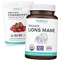 Cranberry Powder & Lions Mane (1-Month Supply) Mindful Cranberry Bundle of Organic Cranberry Concentrate Powder 50:1 Extract (100 Scoops) & Organic Lions Mane Mushroom 10:1 Extract (60 Caps)