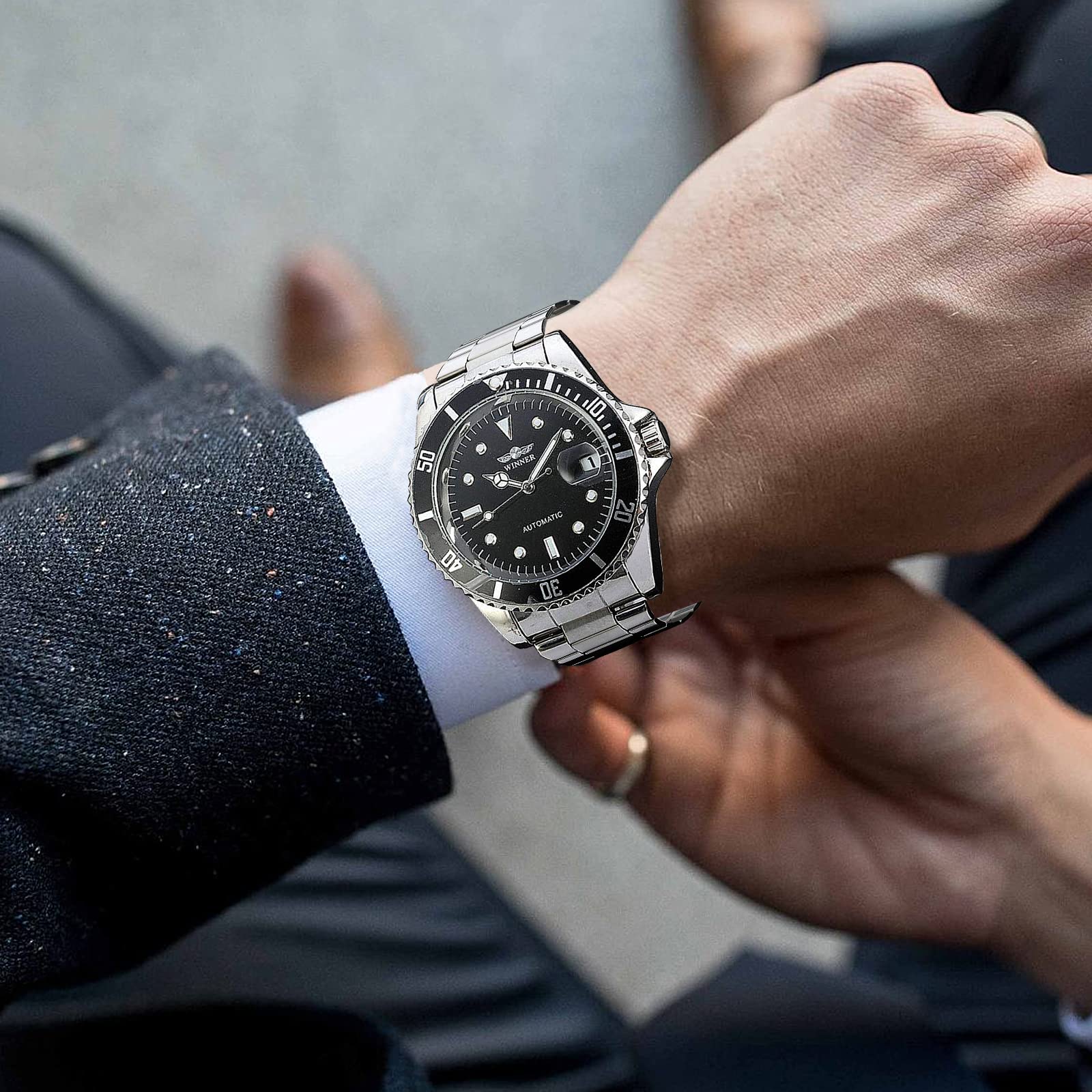 Bossy Mart Winner Herren-Armbanduhr, automatische mechanische Uhr, Luxus-Marke, Vollstahl, wasserdicht, mit Kalender