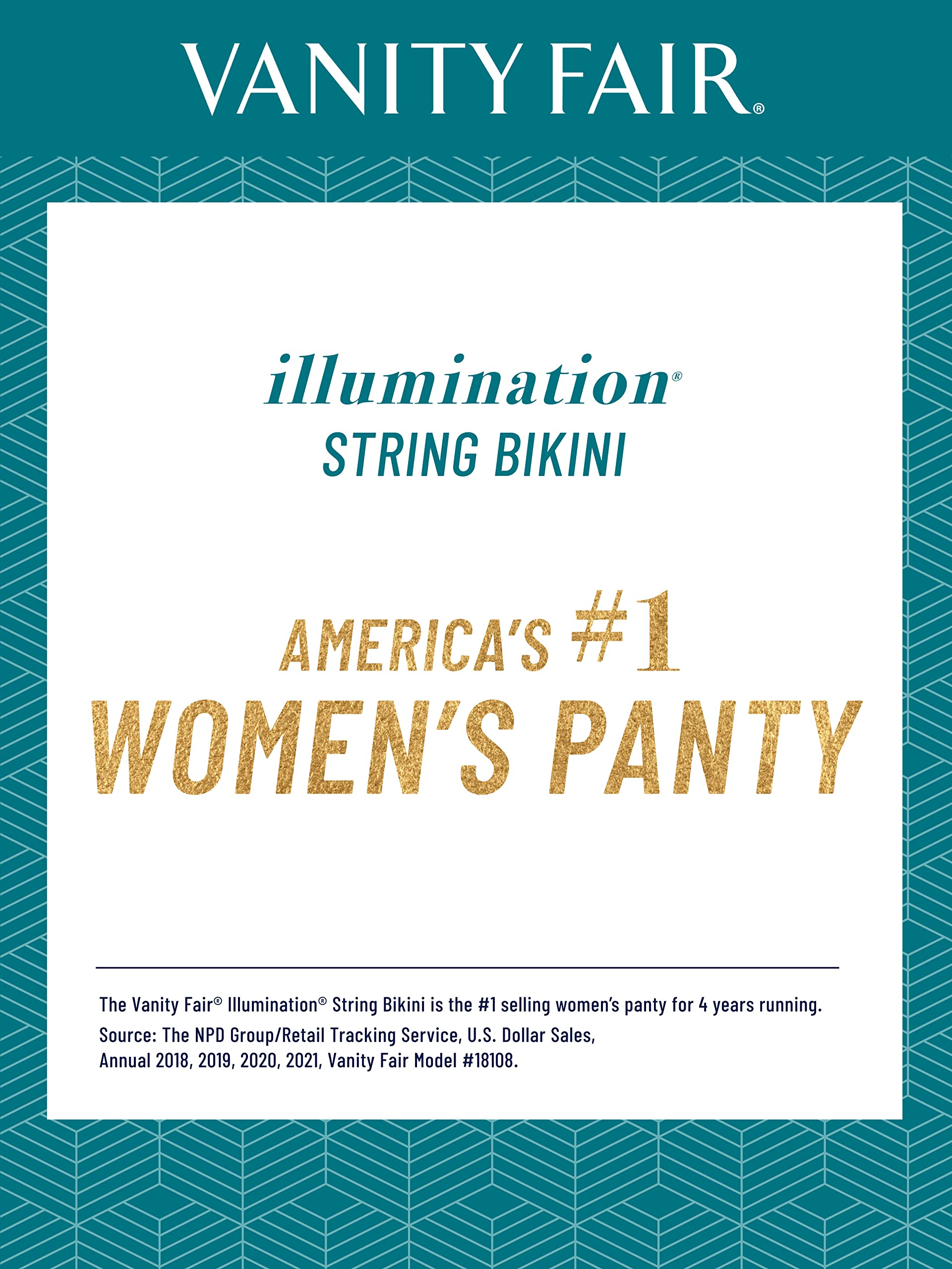 Vanity Fair Women's Illumination String Bikini Panties, Silky Stretch & Satin Trim