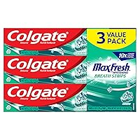 Colgate Max Fresh with Whitening Toothpaste with Mini Breath Strips, Clean Mint Toothpaste for Bad Breath, 6.3 Oz Tube. 3 Pack