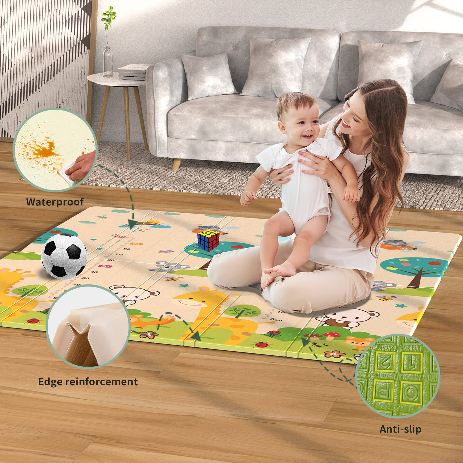 Playpen with Mat，Examkan 59X 71inch and Play Yard for Baby, Extra Large Baby Playpen with Mat,Children's Activity Center with Non-Slip Suction Cups and Zippered Doors