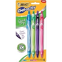 BIC Gel-ocity Quick Dry Fashion Retractable Gel Pens, Medium Point (0.7mm), 4-Count Gel Pen Set, Packaging May Vary
