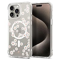 CYRILL Cecile Mag Compatible with iPhone 15 Pro Case for Women (2023), Clear Case Cute Floral Design with Flowers Slim Fit Profile [Compatible with MagSafe] - White Daisy Mag