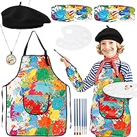 12 Pcs Artist Costume for Kids,Artist Costume Accessories Set with Black Beret Hat,Colorful Footprint Apron Painter Brush Sets for Theme Party Career Day Costume Halloween