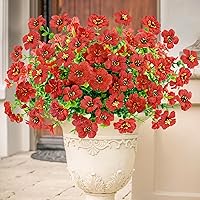 10 Bundles Artificial Flowers Outdoor UV Resistant Fake Flowers No Fade Faux Plastic Greenery Shrub Plants for Wedding Home Garden Window Box Fireplace Thanksgiving Christmas Decor, Red