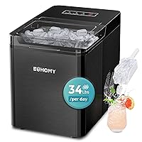 EUHOMY 34Lbs/24h Countertop Ice Maker Machine - Fully Flip Cover Cleaning, 2 Sizes Ice, 7 Mins 9 Bullet Ice, Portable Ice Maker with Basket and Scoop for Home/Kitchen/Office/Party. (Stainless)